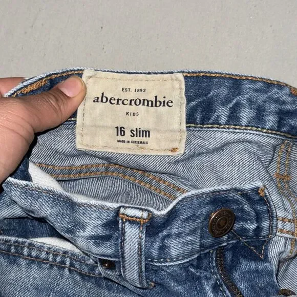 Abercrombie & Fitch Jeans Girls 16 Blue Denim 100% Cotton Slim-Fit Distressed - Picture 6 of 7